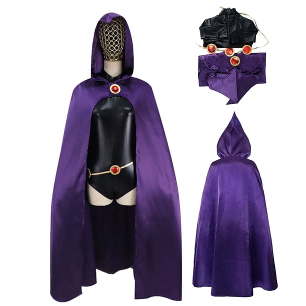 P-jsmen-Disfraz de cuervo tedientans para mujer, traje de Cosplay de lujo con cinturón y capa púrpura, uniforme de Halloween