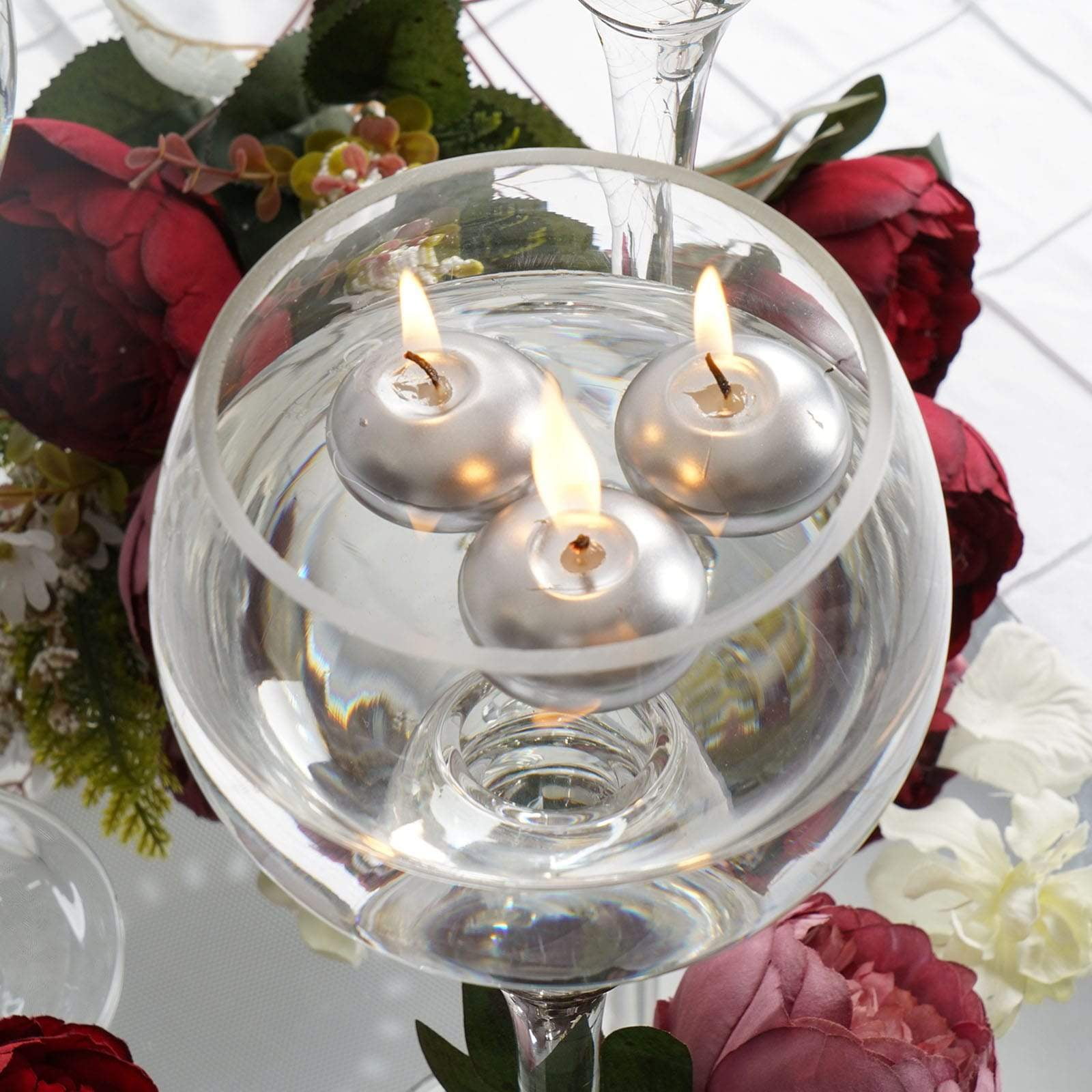 12 Pack 1" Silver Mini Disc Floating Candles