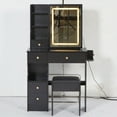 thumbnail image 6 of Small Size Left Drawer Desktop Vanity Table+ Cushioned Stool,2 Ac+2 Usb Power Station,Hair Dryer Bracket,Extra Large Touch Control Sliding Led Mirror,Tri-Color Switching,Epa,Gcc,Ul Certificate,Black, 6 of 19
