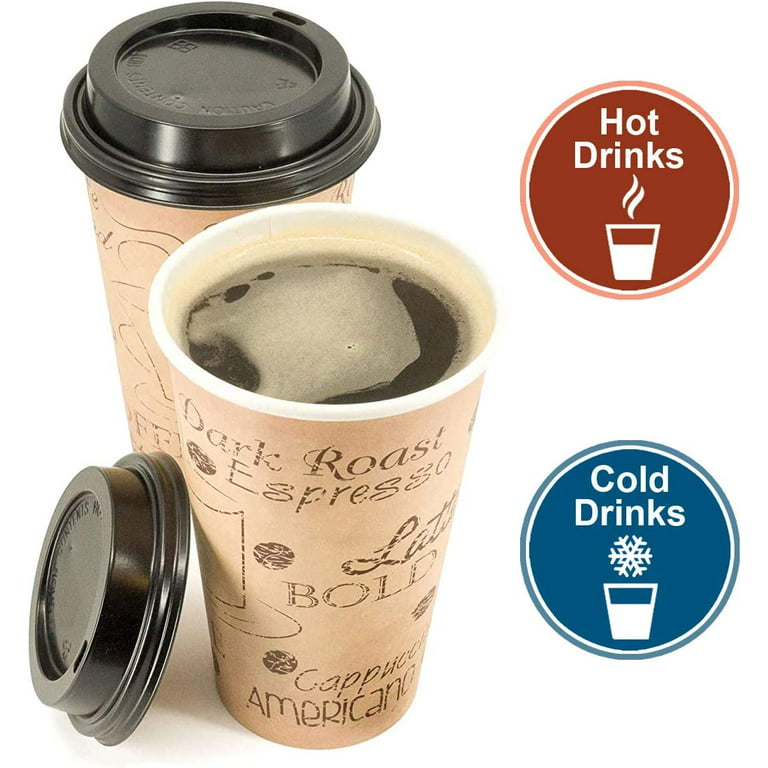 Harvest Pack 16 oz Disposable 85 Double Walled Brown Hot Drink Cups with Lids
