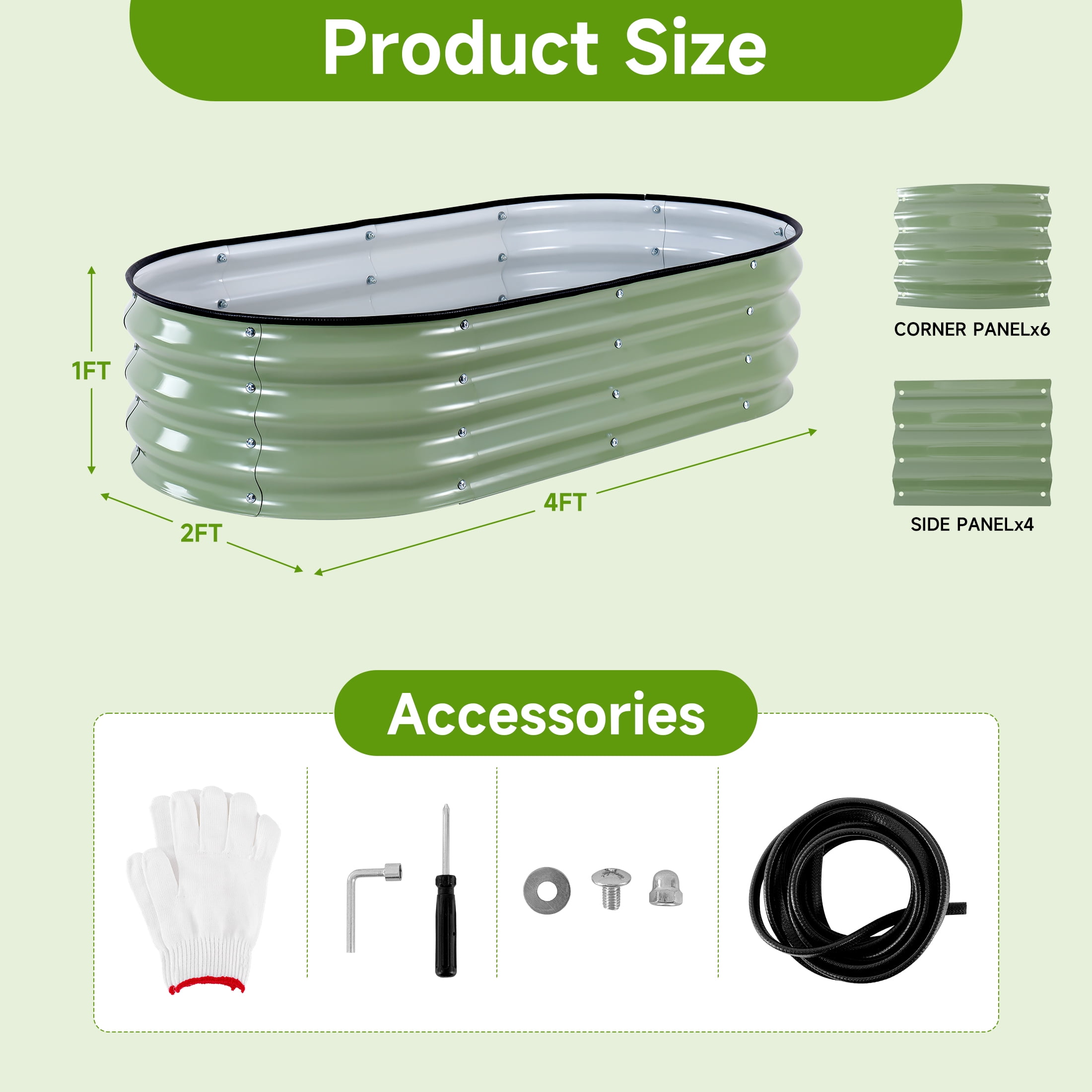 Raised Garden Bed, Galvanized Raised Metal Planter Boxes Outdoor for Vegetables, Fruits and Flowers, 4x2x1FT, Green