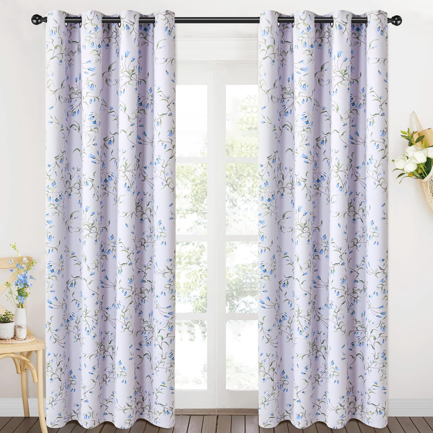 Alishomtll Blackout Curtains Country Floral Printed Thermal Insulated Window Drapes for Bedroom Living Room 84 Inches Long,52" Wide, 2 Panels