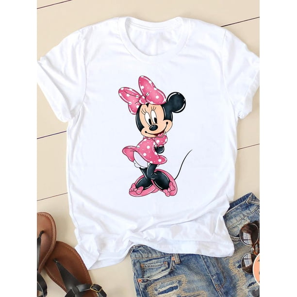 Disney Print Lovely Trend 90s Clothing Mickey Mouse Tee Shirt Casual Fashion Women Cartoon Graphic Short Sleeve T-shirtsS Gao Jinjia LED