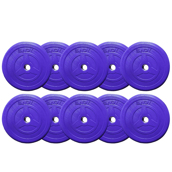Set de 10 discos morados de 5 libras cada uno, peso total 50 libras