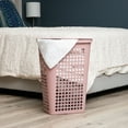 thumbnail image 2 of Mind Reader Slim Tapered Laundry Hamper with Lid, Clothes Basket with Swiss Cross Cut-Outs, Lightweight & Ventilated, Plastic, Pink, 2 of 7