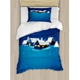 thumbnail image 1 of Winter Duvet Cover Set Twin Size, Snowy Small Town Snowflakes Season Cozy Village Print, Decorative 2 Piece Bedding Set with 1 Pillow Sham, Dark Blue Pale Blue Yellow and Sky Blue, by Ambesonne, 1 of 3