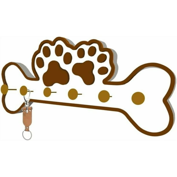 1 percha de madera con forma de pata de perro para colgar en la pared, con 5 clavijas, organizador de almacenamiento con forma de hueso que ahorra espacio y accesorios para mascotas.