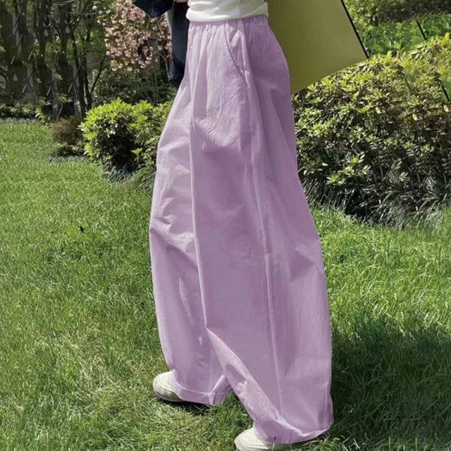 LSLJS Women's Spring and Solid Color Elastic Waist Cotton Linen Versatile Straight Tube Casual Wide Leg Pants Womens Work Pants