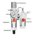 thumbnail image 2 of NANPU 1/2" NPT Auto-Drain Air Filter Regulator Lubricator Combo (FRL) Water/Oil Trap Separator - Gauge(0-150 psi), 5 Micron Brass Element, Poly Bowl, Metal Bracket, 2 of 8