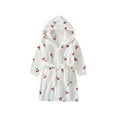 thumbnail image 3 of Girls Hooded Bathrobe Strawberry Pattern Flannel Soft Warm Pockets Belt Robe Pyjamas Sleepwear Kids Spring Clothes, 3 of 5