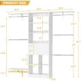 thumbnail image 3 of 5FT Small Closet System, Baby Closet Organizer System with Wooden Drawers, 60 Inches Walk In Closet System With 5 Hanging Rods and 3 Reversible Hanging Shelving, White, 3 of 8