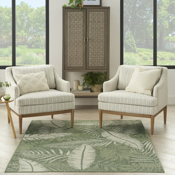 Nourison Garden Oasis Indoor/Outdoor Green Ivory 5' x 7' Area Rug (5x7)