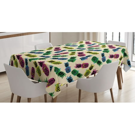 Frit Glass - Indie Tablecloth, Retro 80s Summer Pattern Tropical Fruit Pineapple Vintage Glasses in Vibrant Colors, Rectangular Table Cover for Dining Room Kitchen, 60 X 84 Inches, Multicolor, by Ambesonne