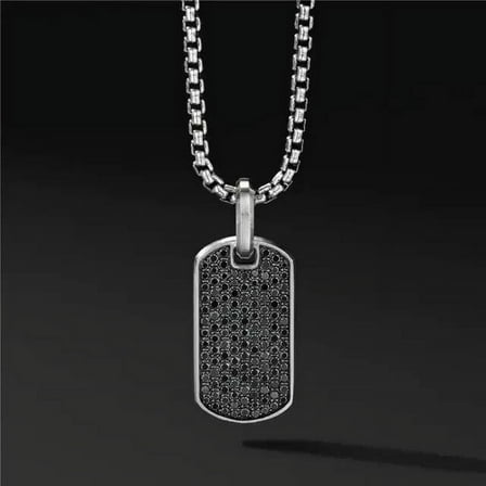 1.50Ct Black Diamond Round Natural Moissanite Dog Tag Men's Pendant in 14K White Gold Plated