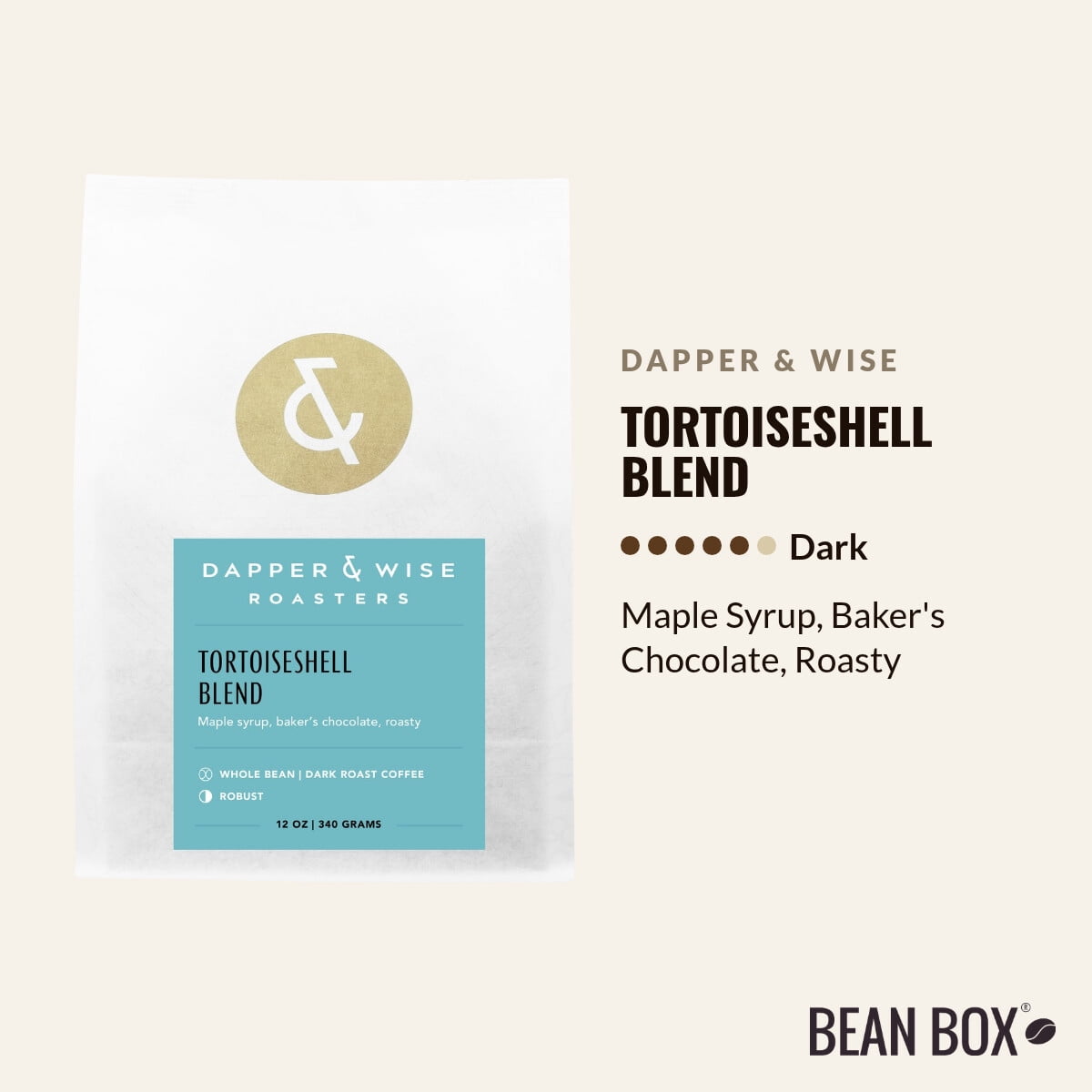 Tortoiseshell Blend - Roasted by Dapper & Wise - Whole Bean Coffee - 12oz Bag