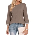 thumbnail image 2 of MOSHU Womens Tops 3/4 Length Sleeve Crew Neck Shirts with Ribbed Cuffs Summer Casual Blouses, 2 of 9