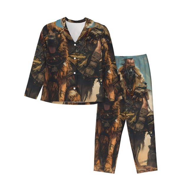Fotbe desert Man Shepherd Dog Conjunto de Pijama de Manga Larga para Mujer con Estampado, Ropa de Dormir de 2 Piezas, Conjunto de Casa Suave y Cómodo con Bolsillos-X-Large