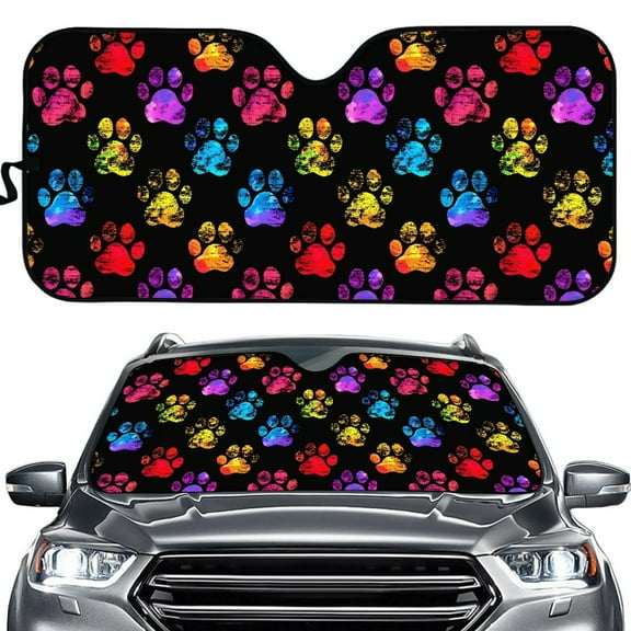 Yuyamidu Colorful Dog Paw Car Windshield Sun Shade Adorable Automotive Windshield Sunshades for SUV Truck Van Auto Interior Accessories UV Sun and Heat Reflector