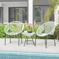 thumbnail image 4 of Costway 3 PCS Patio Acapulco Furniture Bistro Set Plastic Rope Glass Table White, 4 of 10