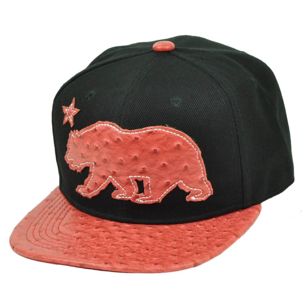 Solid Red California Republic Bear Cali Flat Bill Snapback Snap Back Cap Hat 