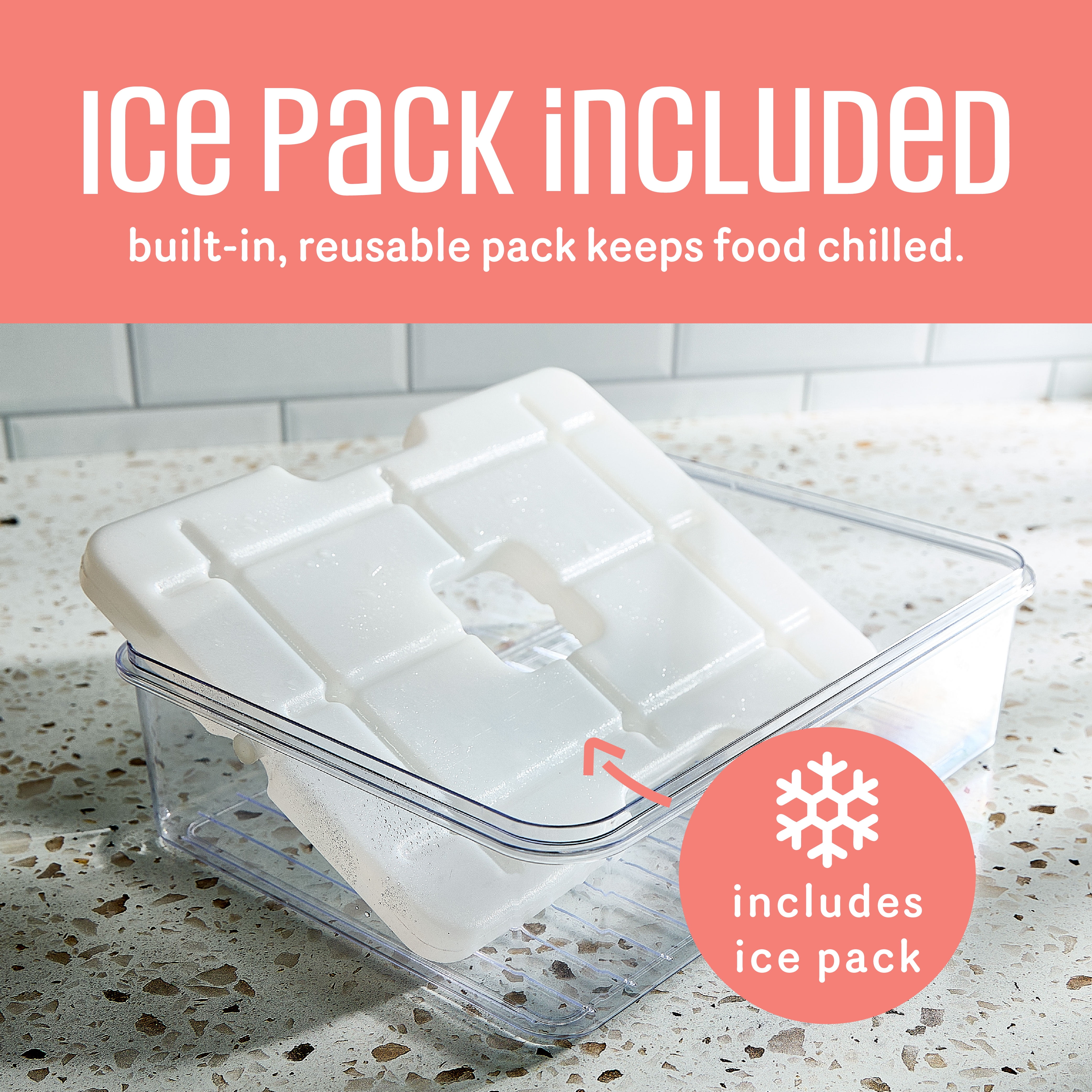 COOK WITH COLOR Snack Container with Ice Pack, Food Storage Containers, Meal Prep Containers, Coral