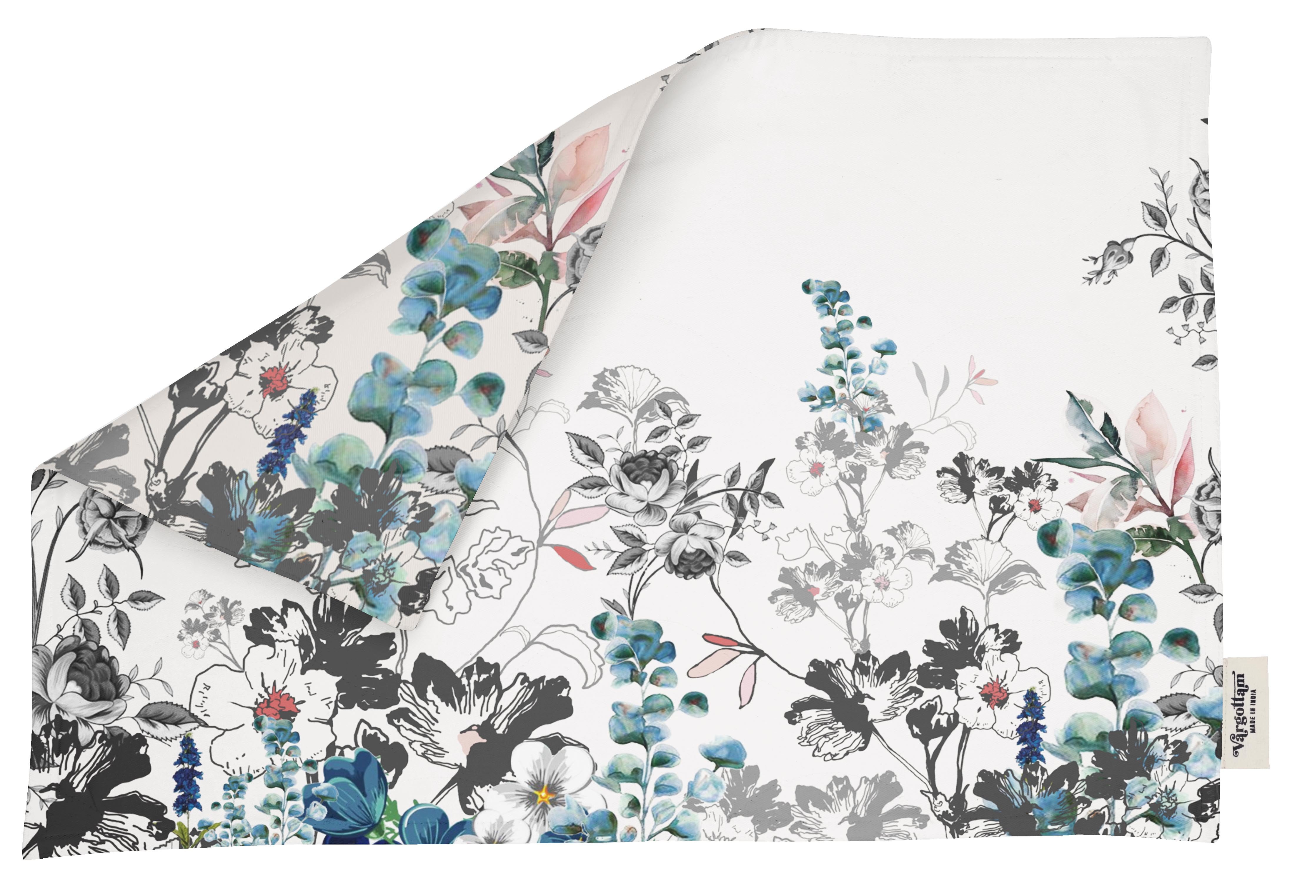 Vargottam Placemats- Placemat For Dining Table, Set Of 4- Printed & Reversible CottonNapkin-IndoorPlacematsFor Home & Kitchen Dining Table- Watercolor Flowers (Blue & Gray)