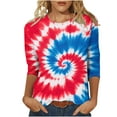 thumbnail image 2 of Cavosen Red White and Blue T Shirts Women Petite 4th of July 3/4 Sleeve Crewneck Tops USA Star Striped Print T Shirts Lady XL Red White and Blue Casual Tops Patriotic Tunic Tees Patriotic Clothes, 2 of 5