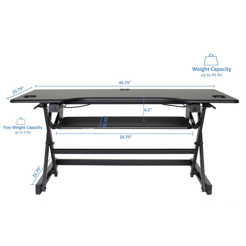 Rocelco 46" Large Height Adjustable Standing Desk Converter with Triple Monitor Mount BUNDLE - Quick Sit Stand Up Computer Workstation Riser - Retractable Keyboard Tray - Black