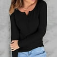 thumbnail image 3 of Thermal Shirts for Women V Neck Tight Long Sleeve T Shirts Button Stretch Basic Tops Fall Winter Underwear Tee Black L, 3 of 6