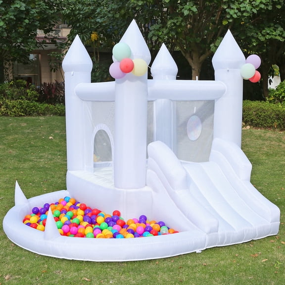 White Bounce House with Blower,Ball Pool,Kids Bounce House,Family Backyard Bouncy Castle,Suitable for Yard,Events,Parties,Weddings,Children's Gifts(9ftL×9ftW×7ftH)