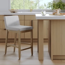 Nathan James Gracie Modern Bar Stool Counter Height Barstool with Back, Upholstered Kitchen Island Stool with Solid Wood Legs, Gray/Light Brown