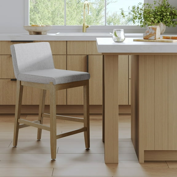 Nathan James Gracie Modern Bar Stool Counter Height Barstool with Back, Upholstered Kitchen Island Stool with Solid Wood Legs, Gray/Light Brown