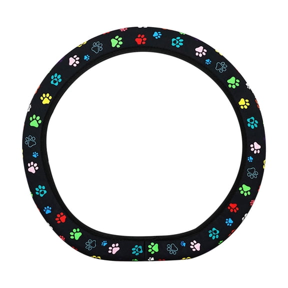 Cute Dog Paw Print Steering Wheel Cover Without Inner Ring With Silk Fabric For All Season Use