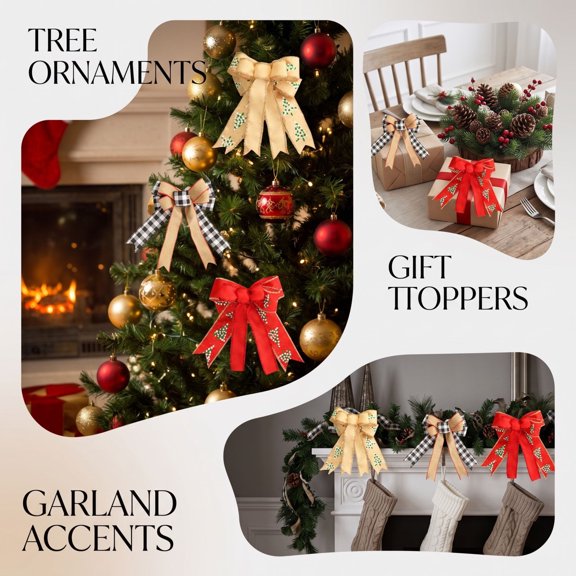 Christmas Bow Decoration for Tree, Soft Cloth 3D Wrinkle Resistant Fade Resistant Hanging Bow for Wreath, Door, Wall, Holiday Party