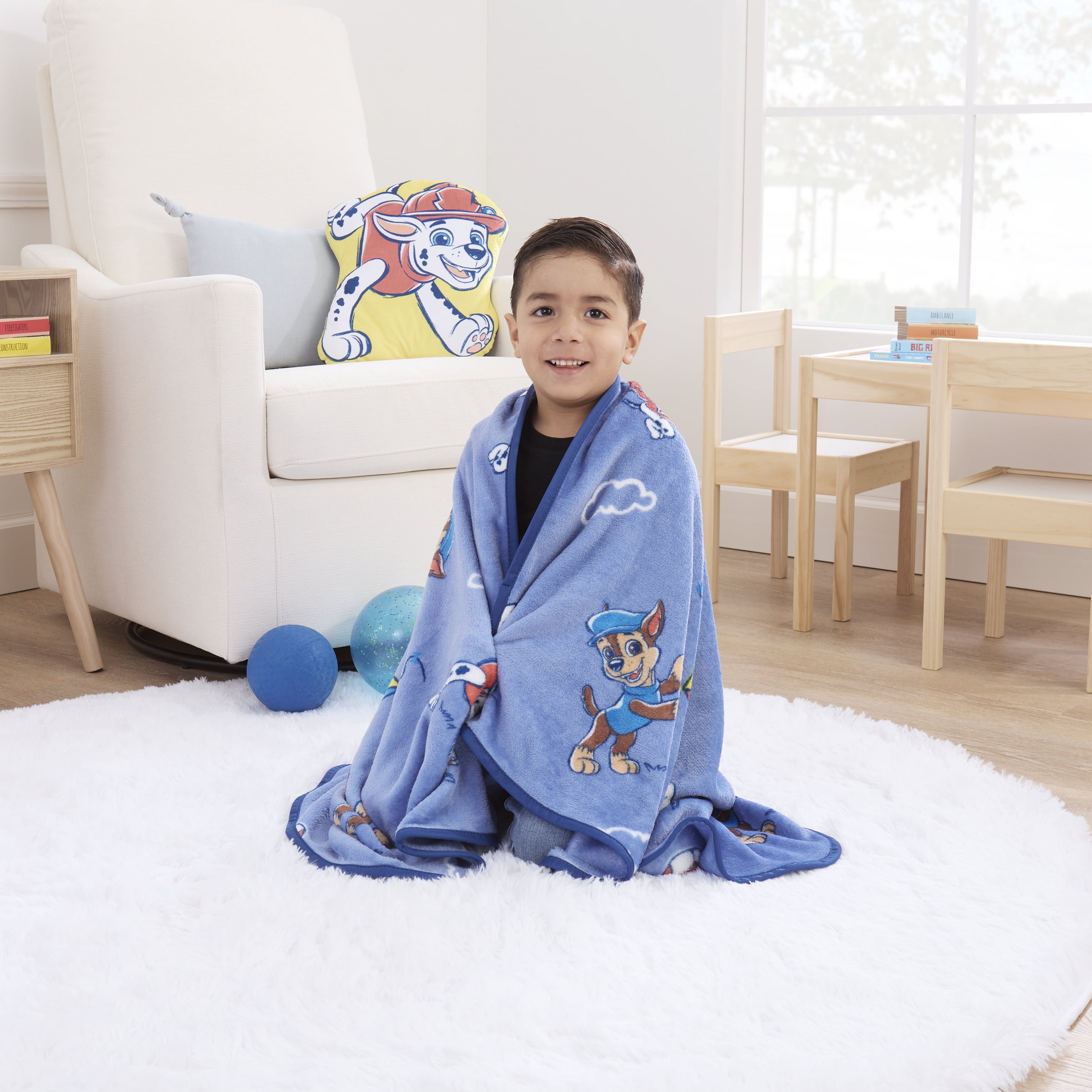 Paw Patrol Blue Plush Toddler Blanket 40" x 50" Soft Baby Bedding