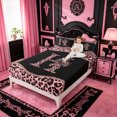 thumbnail image 3 of meiyoeat Pink Leopard Animal Print Full Size Sheets,Fashion Cheetah Bow Alphabet H Bed Sheets For Kids,4-Piece, 3 of 6