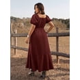 thumbnail image 2 of Red Plus Size Women Tie-Wrap Ruffle Hem Maxi Dress With Puffed Sleeves Boho Western Style, 2 of 7