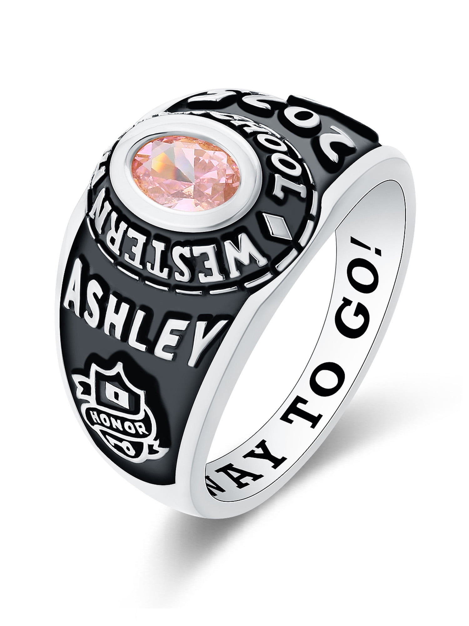 Mementos USA Customized Small Women's Class Ring Sterling Silver for High School College-Platinum
