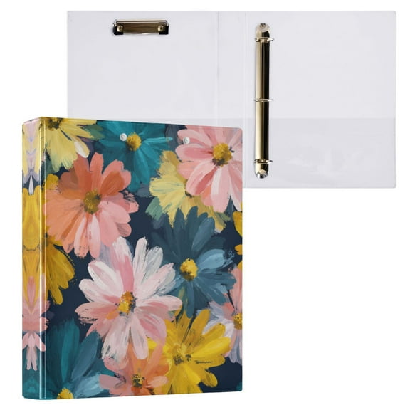 Oversized Daisies 3 Ring Hardcover Binders 1.5in Round Rings for Letter-Size Folder Paper Organizer Pockets for Office Student Recipe