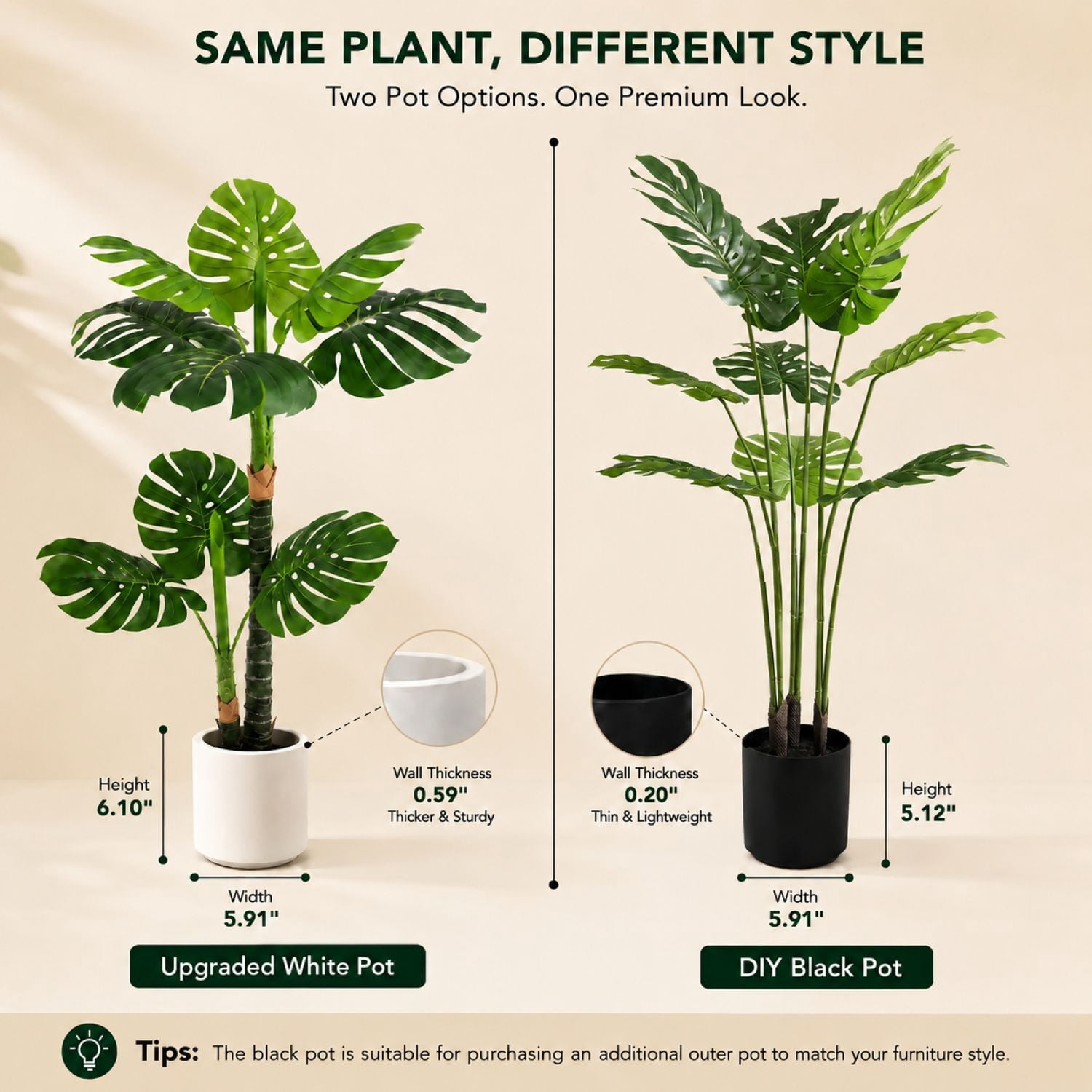 Easy4Home 4FT Artificial Plant Fake Tropical Potted Tree Indoor Faux Floor Plant for Home Office Decor, White Pot