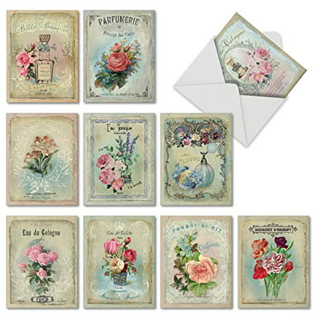 'M6472OCB SCENTIMENTS' 10 Assorted All Occasions Note Cards Featuring  Vintage Turn of the Century French Perfume Advertisements with Envelopes by The Best Card