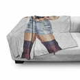 thumbnail image 3 of Fashion Soft Flannel Fleece Throw Blanket, Young Woman Wearing Jean Shorts and Stockings Artwork Illustration Print, Cozy Plush for Indoor and Outdoor Use, 50" x 60", Multicolor, by Ambesonne, 3 of 6