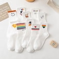thumbnail image 2 of Calcetines de mujer de otoño e invierno con diseño de barril medio, blanco, con dibujos de osos de estudiante, letras de arcoíris, amor, sonrisas, rayas, deportivos, estilo coreano,, 2 of 6
