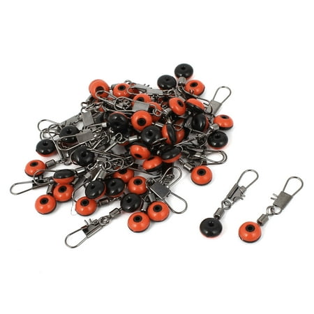 Unique Bargains 50 Pcs Red Black Faux Bead Line to Hook Fishing Swivel Connectors 30mm