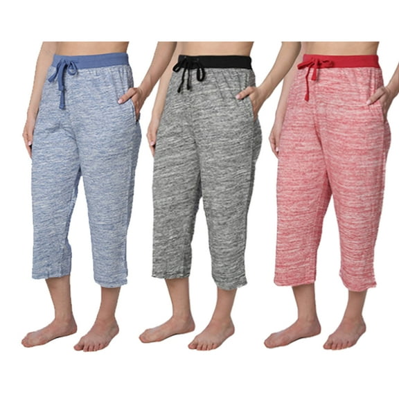 Women's 3 Pack Capri Jersey Knit Pajama Lounge Pant Available In Plus Size