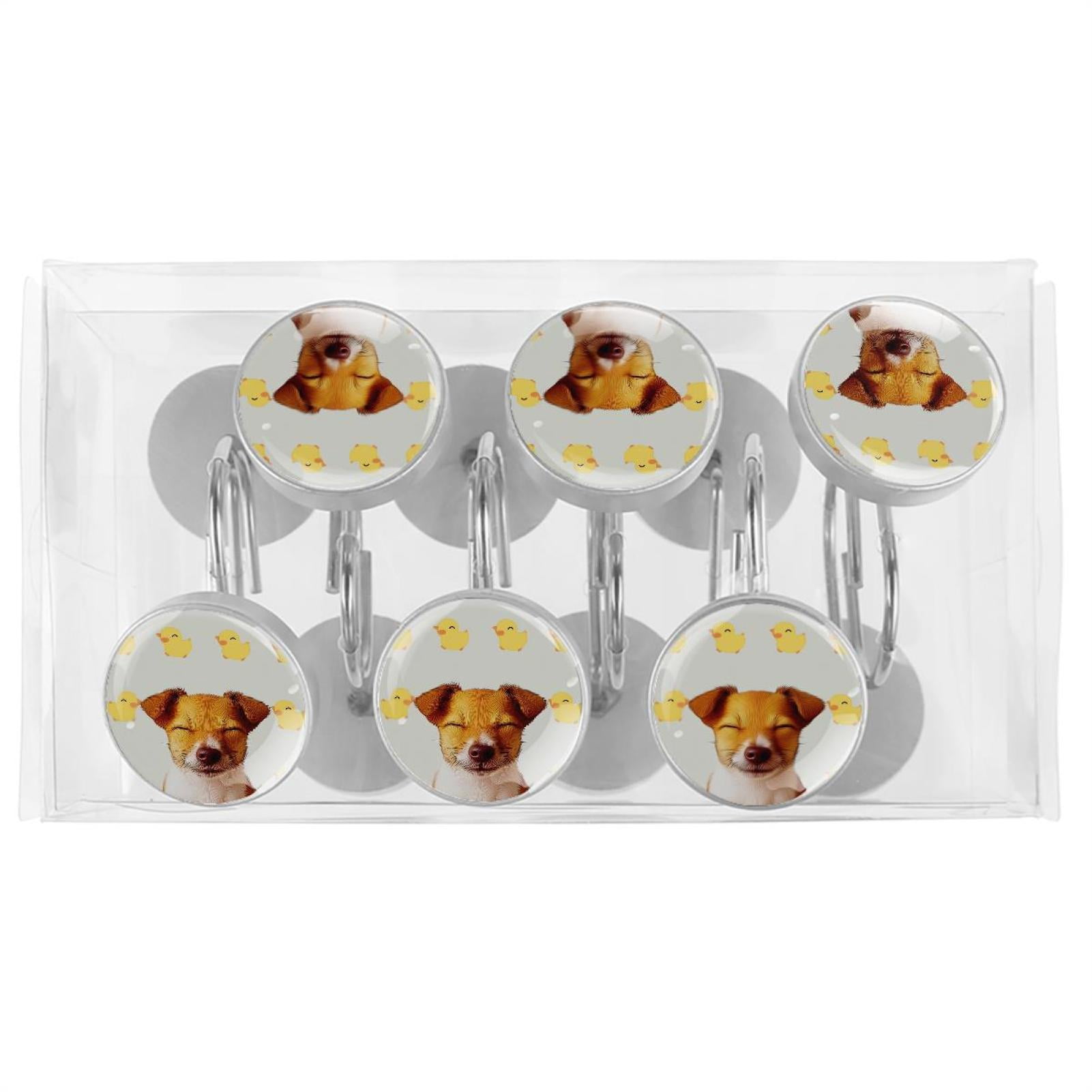 HemaKayy 12 Pcs Shower Curtain Hooks Bathroom Decorative Accessories Yellow Duck and Dog