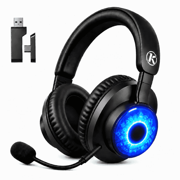 JARNHNG 2.4GHz Wireless Gaming Headset for PS5/PS4/PC/Switch, Bluetooth 5.4, Noise-Canceling Mic, RGB Lighting, 35H Playtime, Foldable, Black