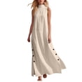 thumbnail image 2 of Uscallm Women's Sleeveless High Neck Maxi Dress Solid Boho Flowy Casual Long Dress for Summer Travel Outfits, Khaki S, 2 of 8