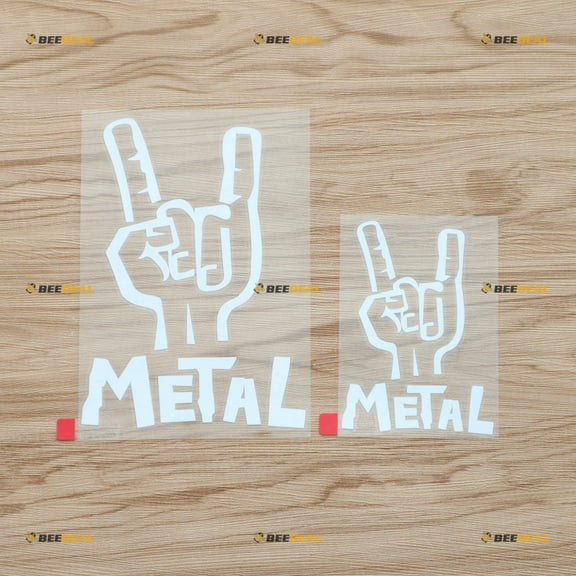 Heavy Metal Hand Rocker Sign Decal Vinyl Sticker - 2 Pack White, 4 Inches, 6 Inches - Die Cut No Background for Car Boat Laptop Cup
