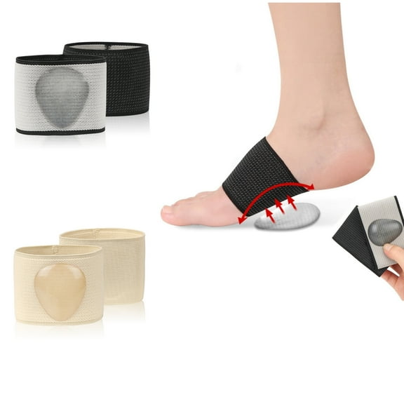 2 Pairs Arch Support Bands, Soft Arch Support Socks with Compression Gel Pads for Plantar Fasciitis Relief, Flat Feet, Fallen Arches, Non-Slip Arch Support Sleeves for Women & Men (L, Black&Beige)